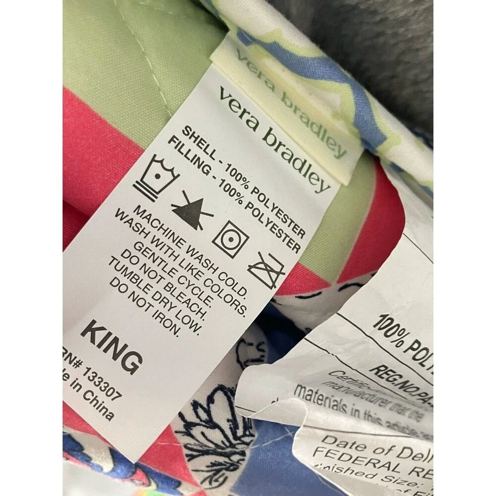 Vera Bradley King Quilt Set 3 Piece Reversible Floral Patchwork Blue Green Shams